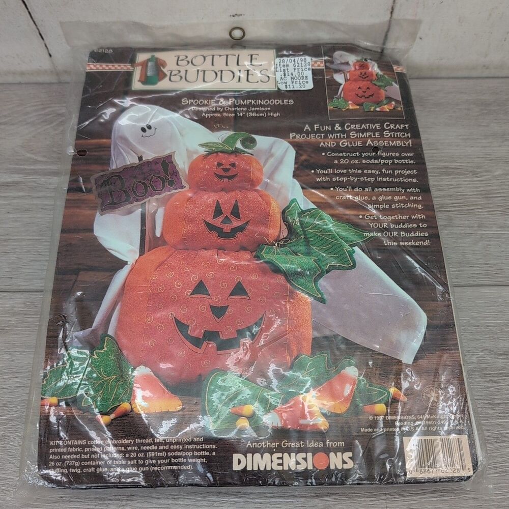 Halloween Bottle Buddies Spookie & Pumpkinoodles 1997 Dimensions Ghost Pumpkin